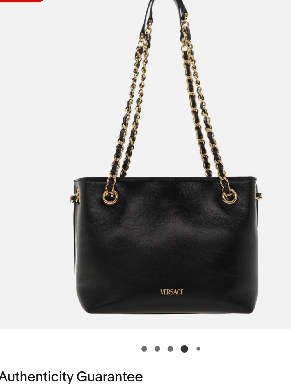 Versace Black Leather Shoulder Tote with Gold Chain Straps